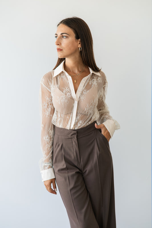 Camicia pizzo raso crema