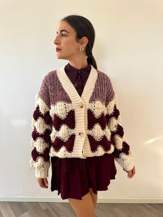 Cardigan Burro e Bordeaux