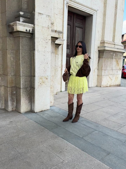 Gonna in pizzo gialla